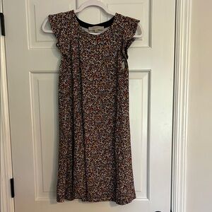 LOFT Black and Brown A-line Dress with Flutter Sleeves